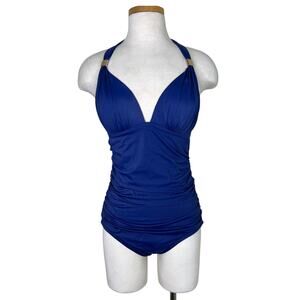 Victorias Secret The Forever One Piece Navy Blue Swimsuit Ruched Halter Large